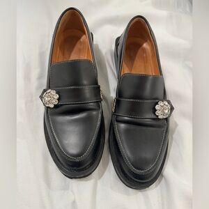 Ganni Black Loafers with Crystal Embellishment